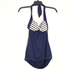MokingTop Nautical Navy blue stripes Halter Top  L